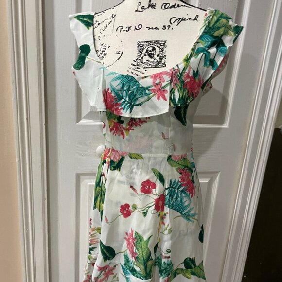 REFORMATION DRESS PERLA RUFFLE SCOOP NECK TROPICAL FLORAL SZ 4 AESTHETIC CHIC - Picture 16 of 16